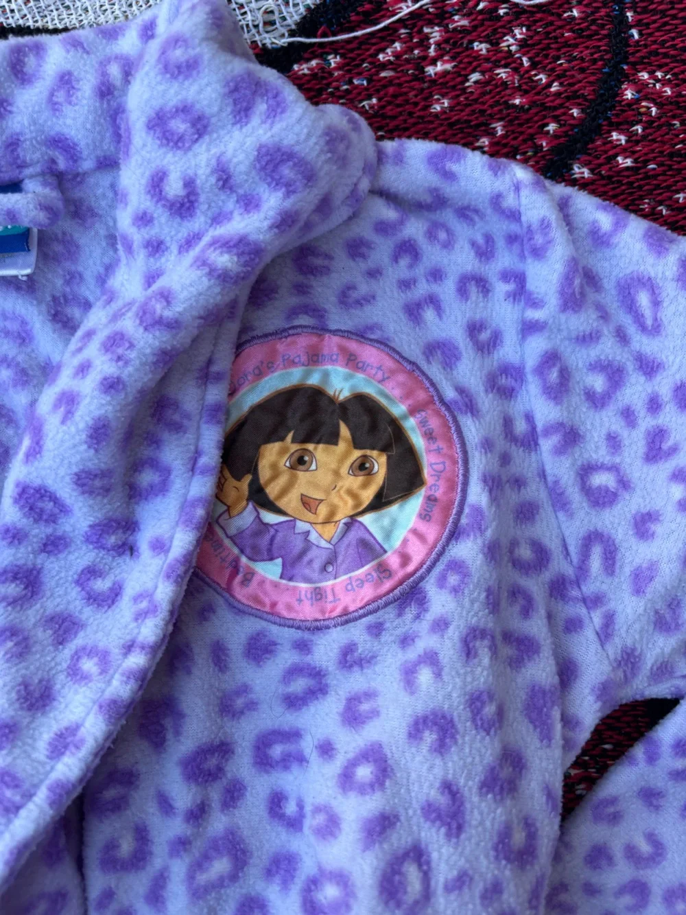VINTAGE NICK JR Y2K DORA PURPLE LEOPARD PRINT FLEECE ROBE SIZE 4/5 GIRLS